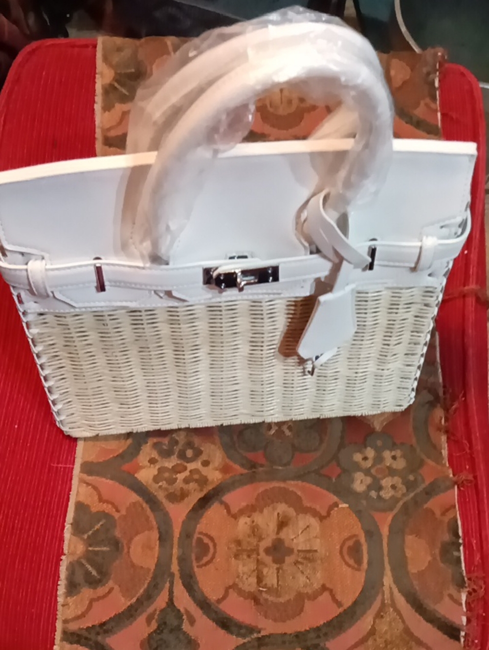 Woven Basket Tote with White Trim - Picture 6 of 6